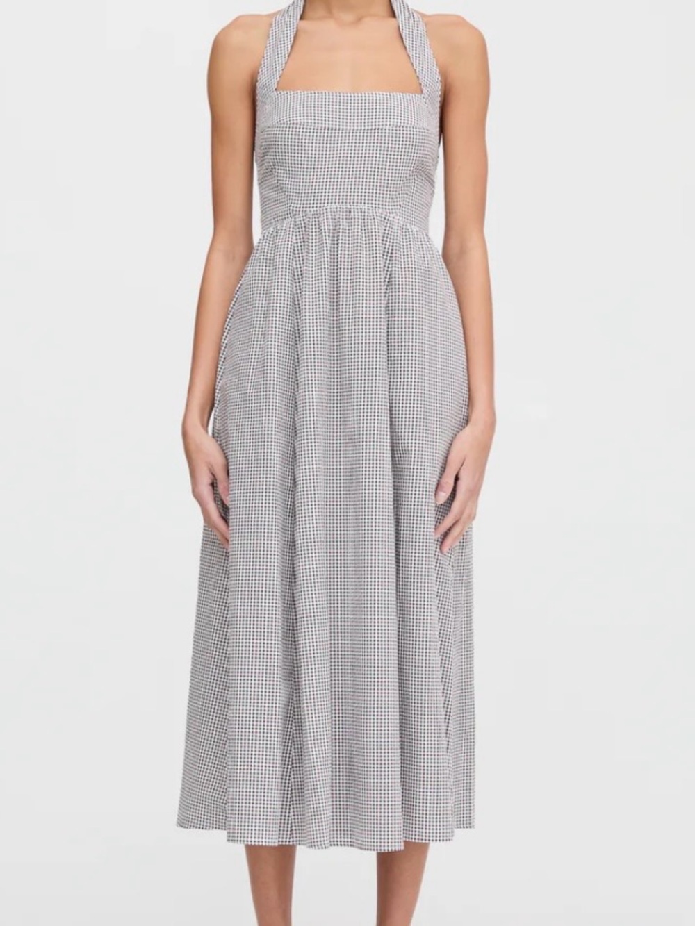 Hill House Fleur Midi Halter Dress in Chocolate Gingham